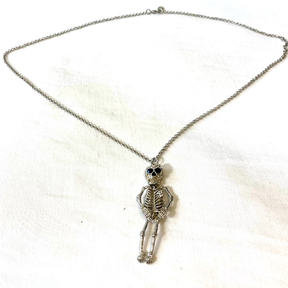 Pier 1 Imports Crystal Skeleton Necklace Jointed Head Legs - Picture 2 of 8